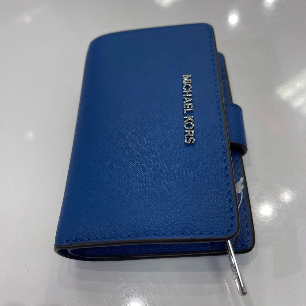 MICHAEL KORS Medium Saffiano Leather Bifold Wallet Galaxy Blue NWT
